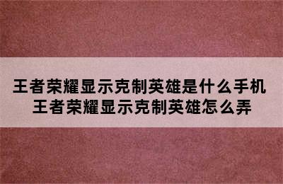 王者荣耀显示克制英雄是什么手机 王者荣耀显示克制英雄怎么弄